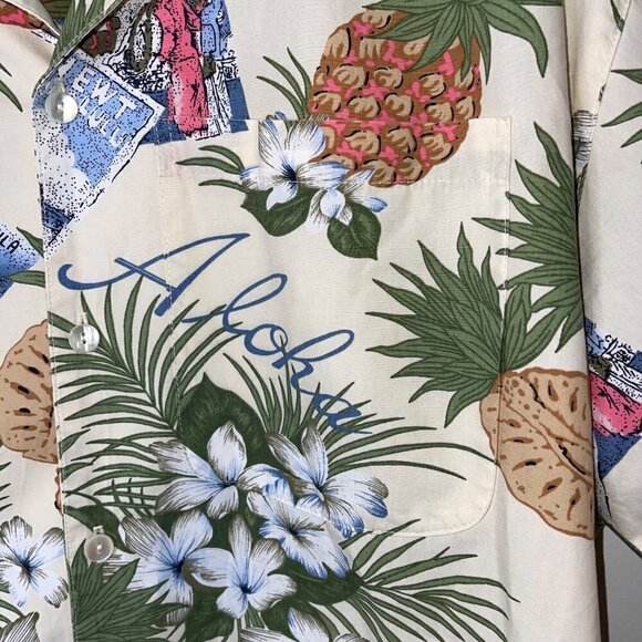 NEWT Honolulu Vintage Mens Shirt Size Medium White Green Tropical Print Aloha - Picture 9 of 10